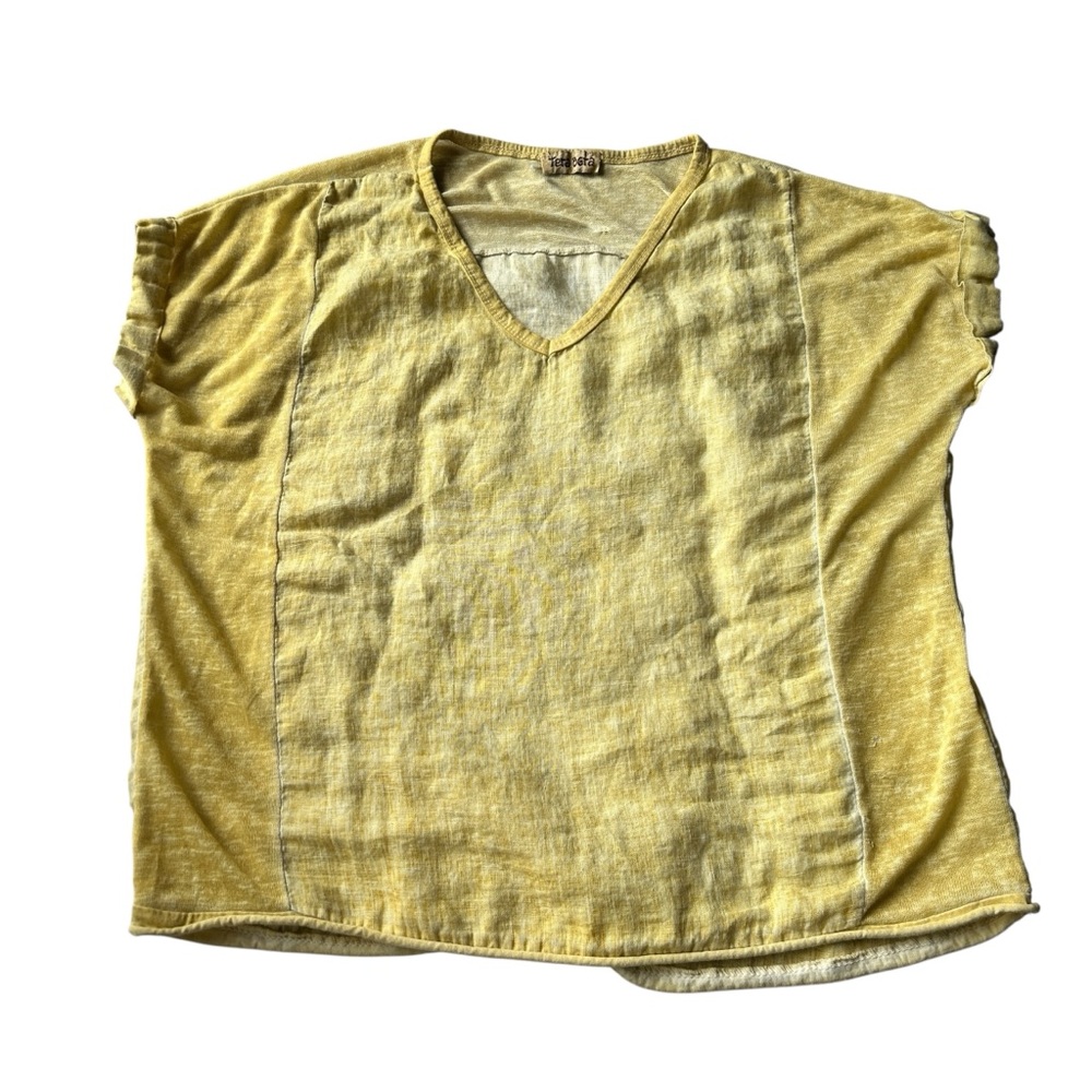 Tera Bora designer linen top. Butter stick yellow. Size L - Picture 2 of 6